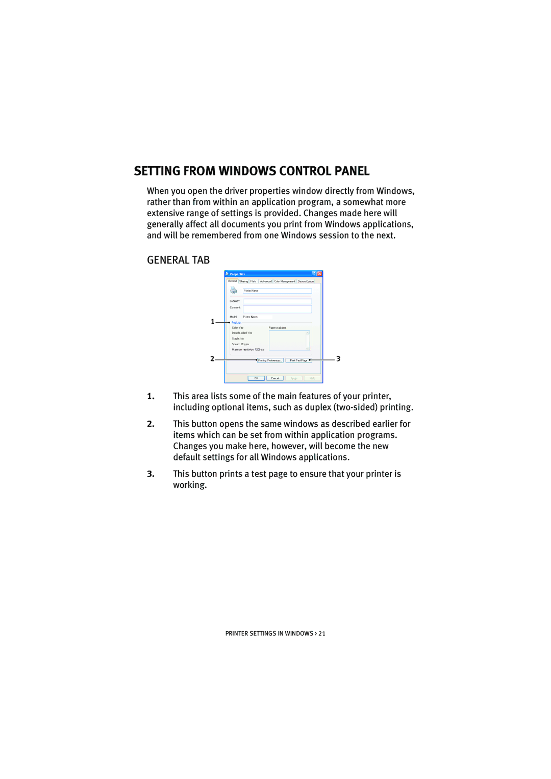 Oki 5200n manual Setting from Windows Control Panel, General TAB 