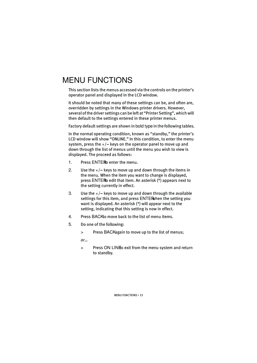 Oki 5200n manual Menu Functions 