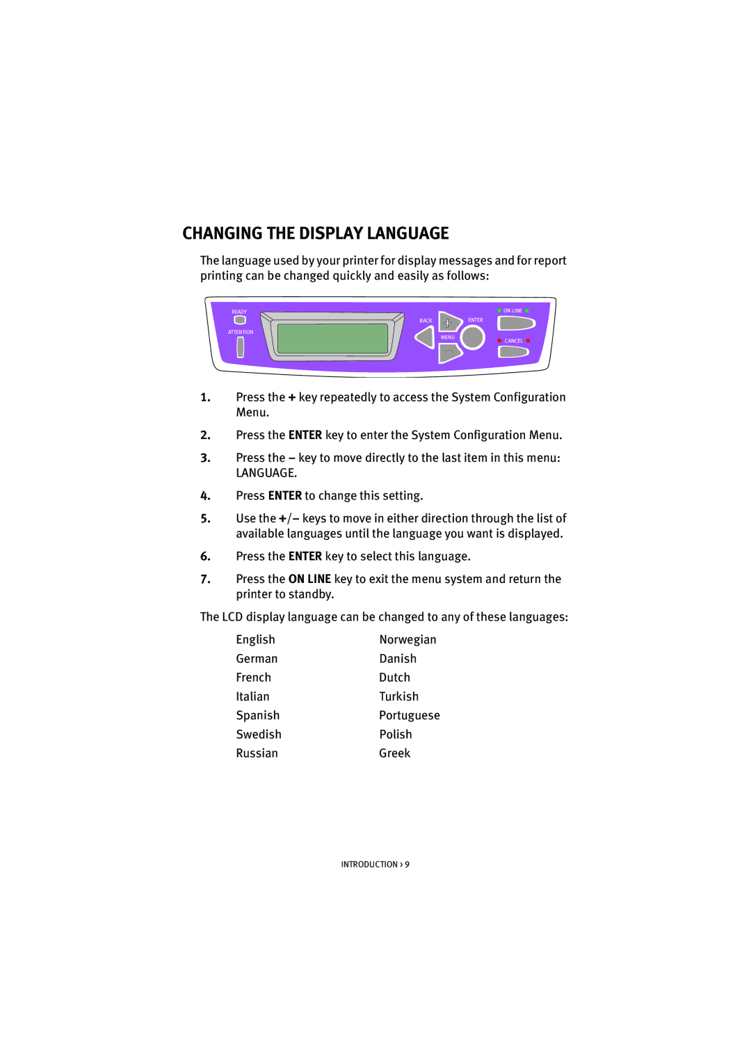 Oki 5200n manual Changing the Display Language 