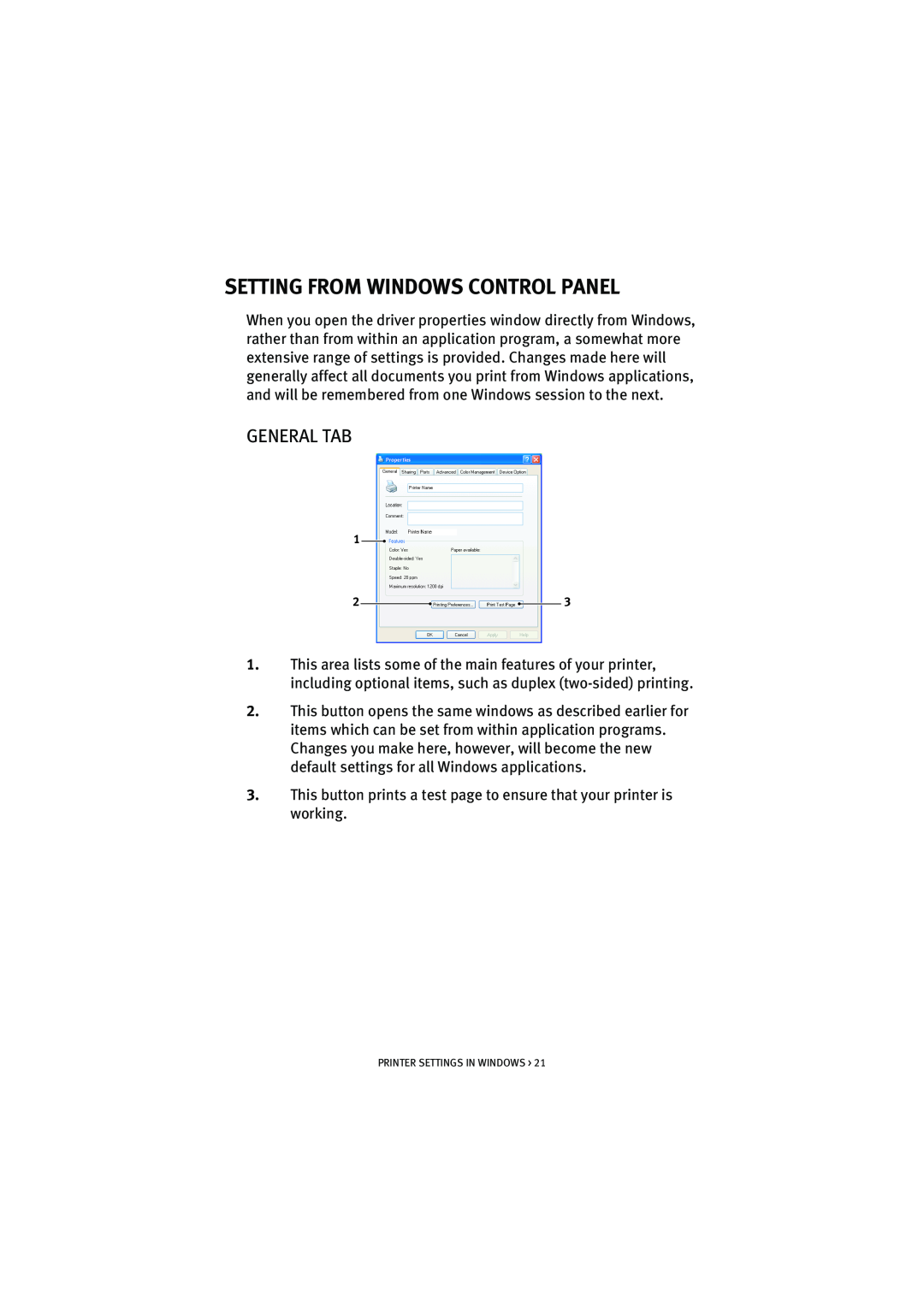 Oki 5200n manual Setting From Windows Control Panel, General Tab 