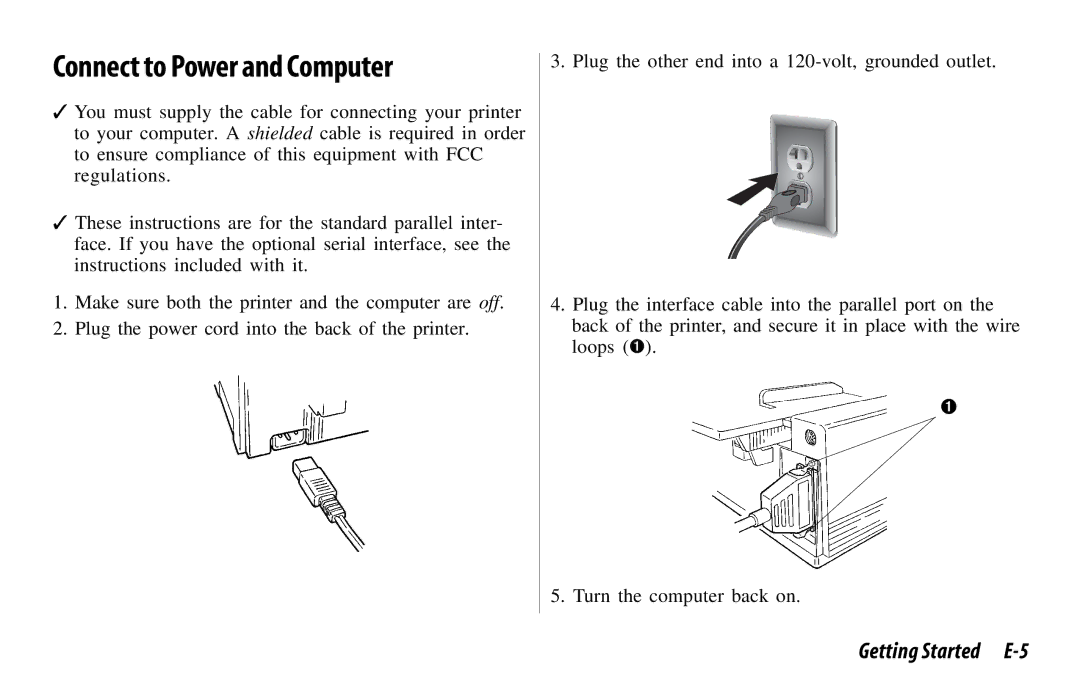 Oki 521, 520 manual Connect to Power and Computer, Getting Started E-5 