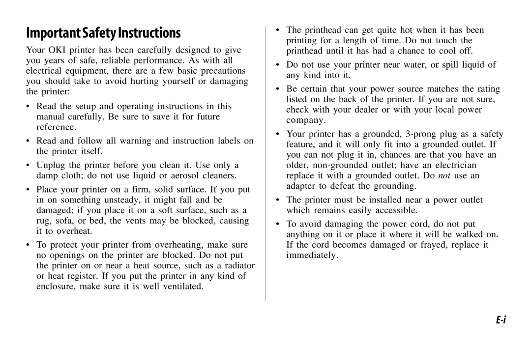 Oki 520, 521 manual Important Safety Instructions 