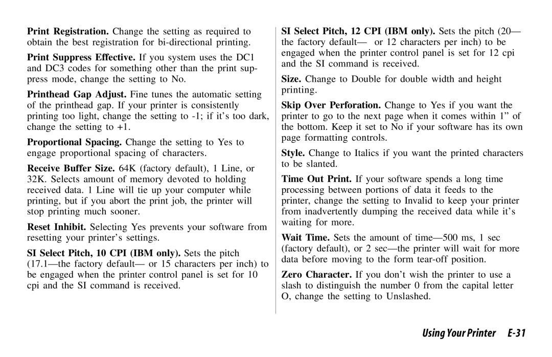 Oki 521, 520 manual Using Your Printer E-31 