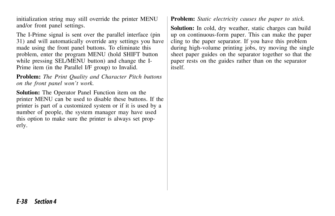 Oki 520, 521 manual Problem Static electricity causes the paper to stick 