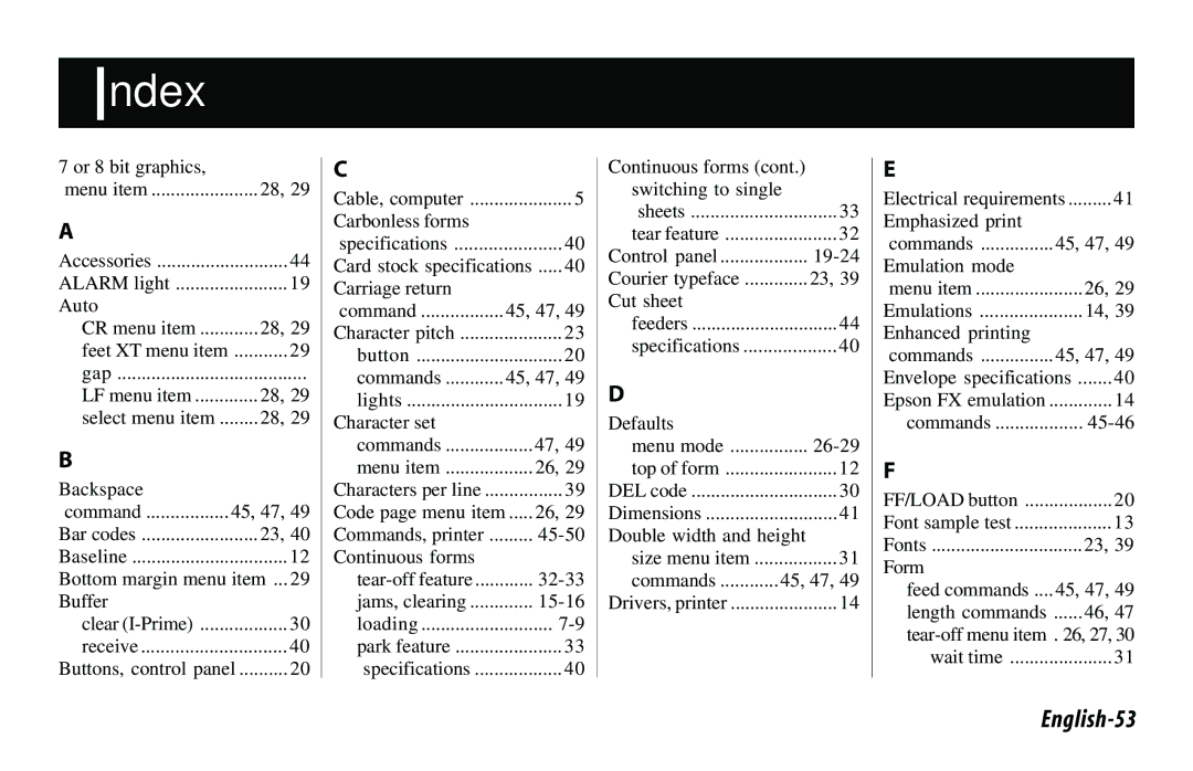 Oki 521, 520 manual Index, English-53 