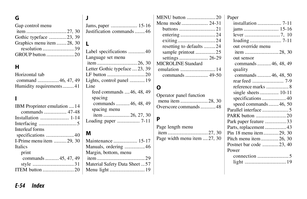 Oki 520, 521 manual Index, 10-11 