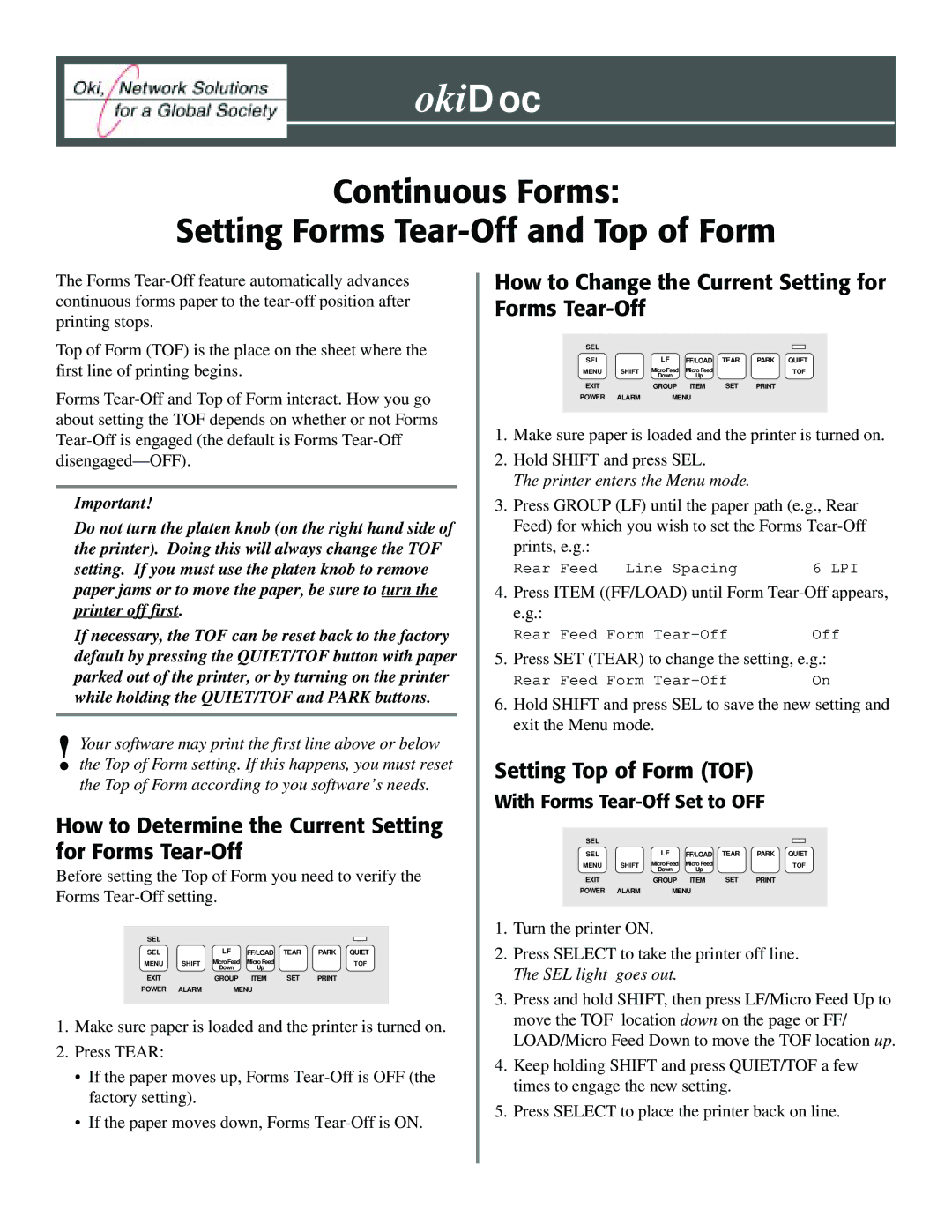 Oki 520, 521 manual OkiDoc, With Forms Tear-Off Set to OFF 