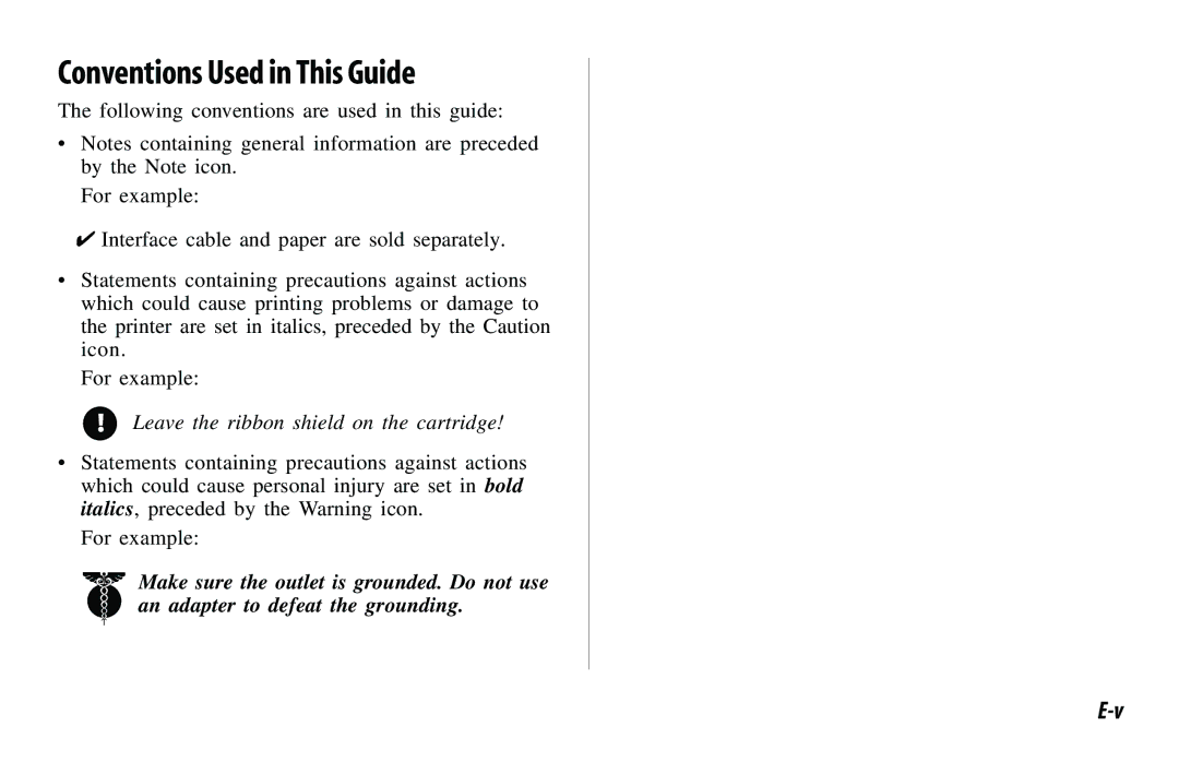 Oki 520, 521 manual Conventions Used in This Guide, Leave the ribbon shield on the cartridge 