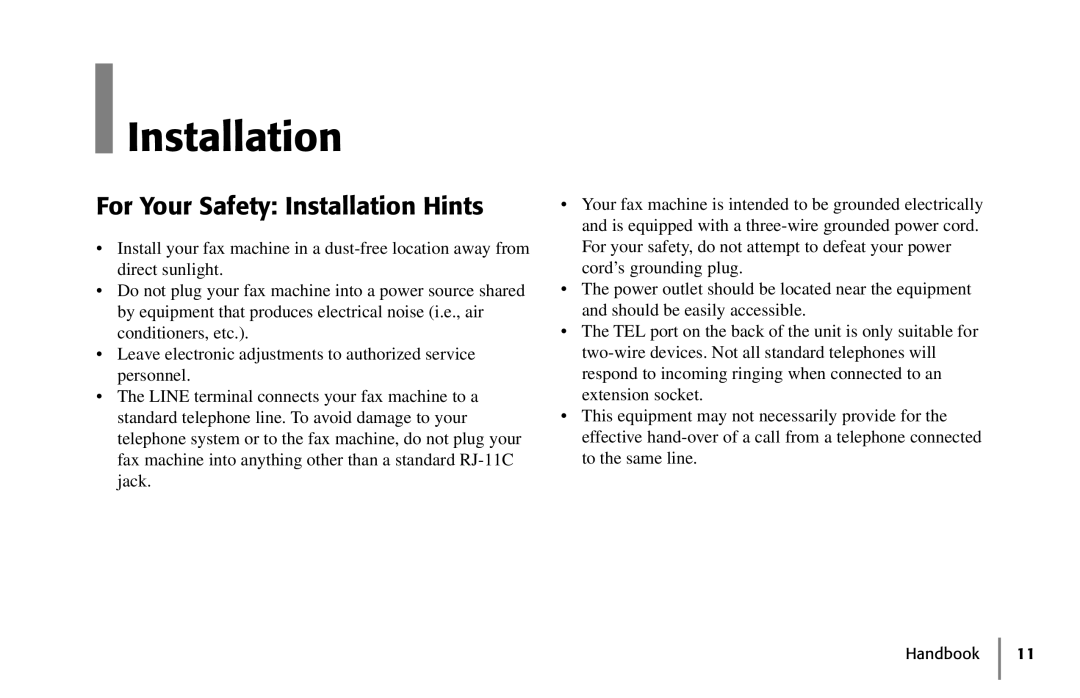 Oki 5250 manual For Your Safety Installation Hints 