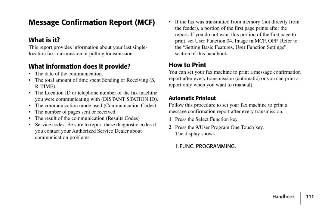 Oki 5250 manual Message Confirmation Report MCF, Automatic Printout 