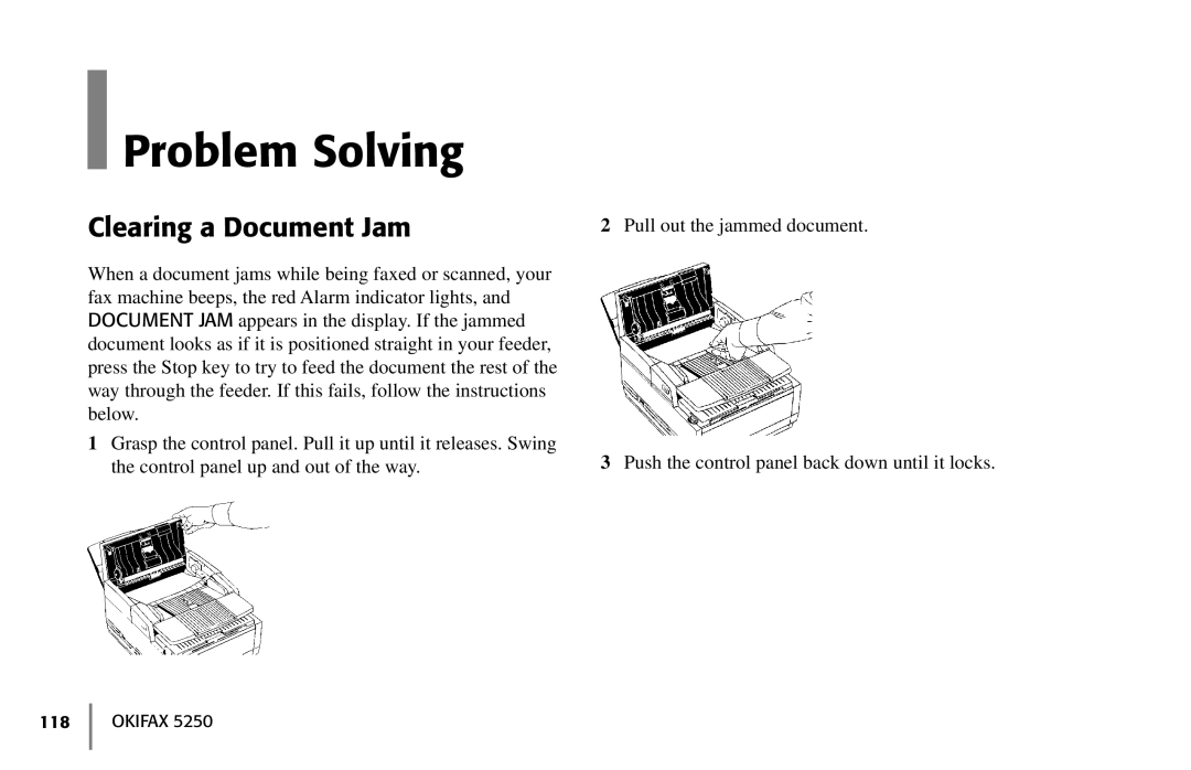 Oki 5250 manual Problem Solving, Clearing a Document Jam 