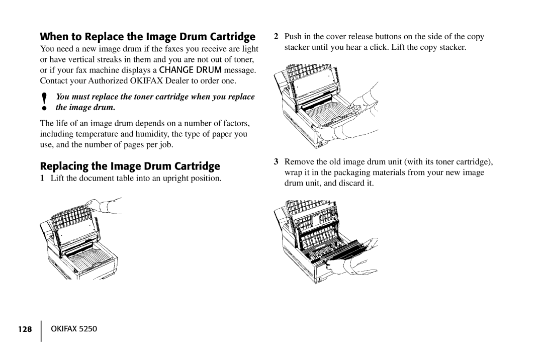 Oki 5250 manual When to Replace the Image Drum Cartridge, Replacing the Image Drum Cartridge 