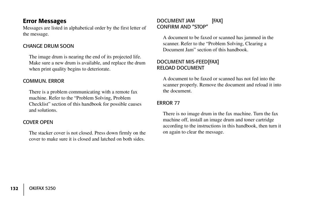 Oki 5250 manual Error Messages 