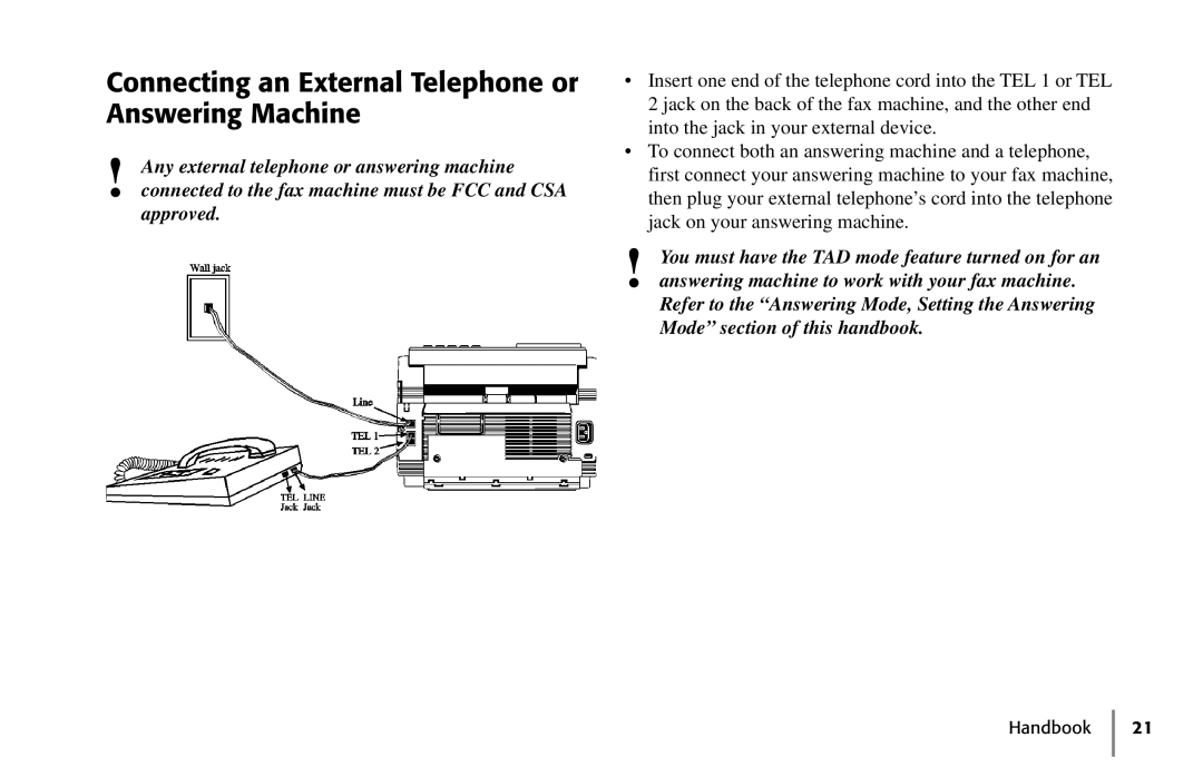 Oki 5250 manual Connecting an External Telephone or Answering Machine 