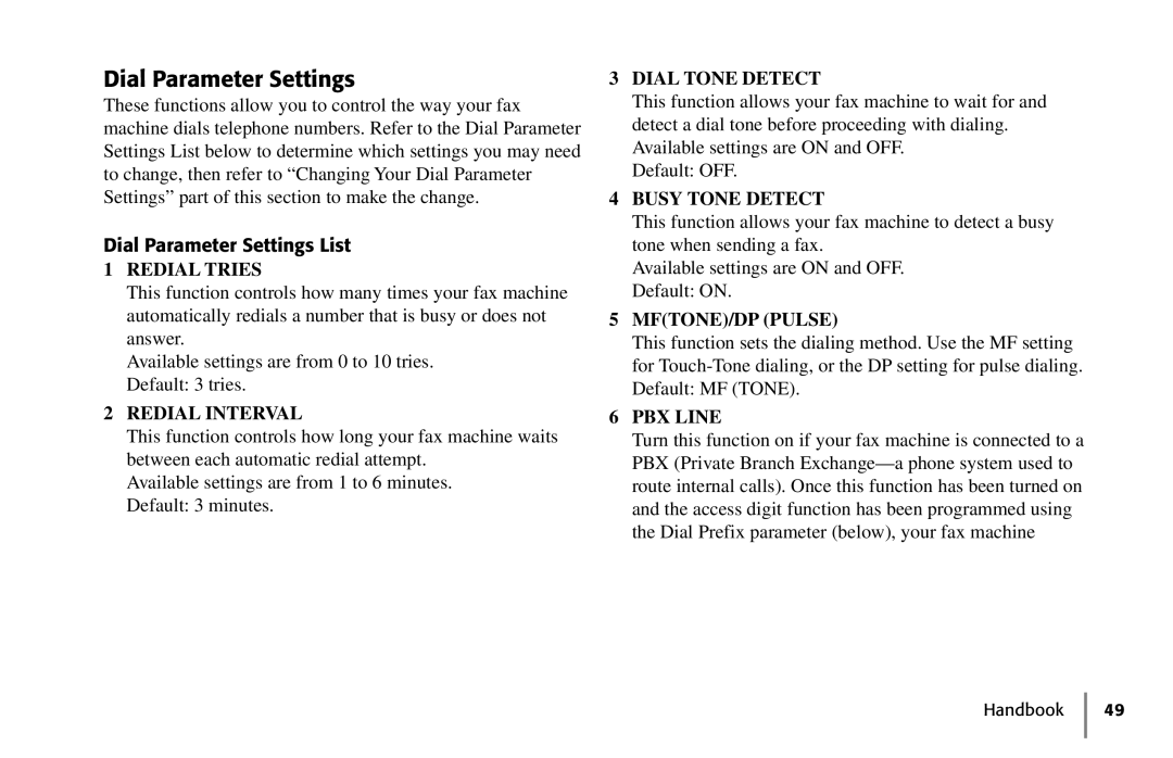 Oki 5250 manual Dial Parameter Settings List 