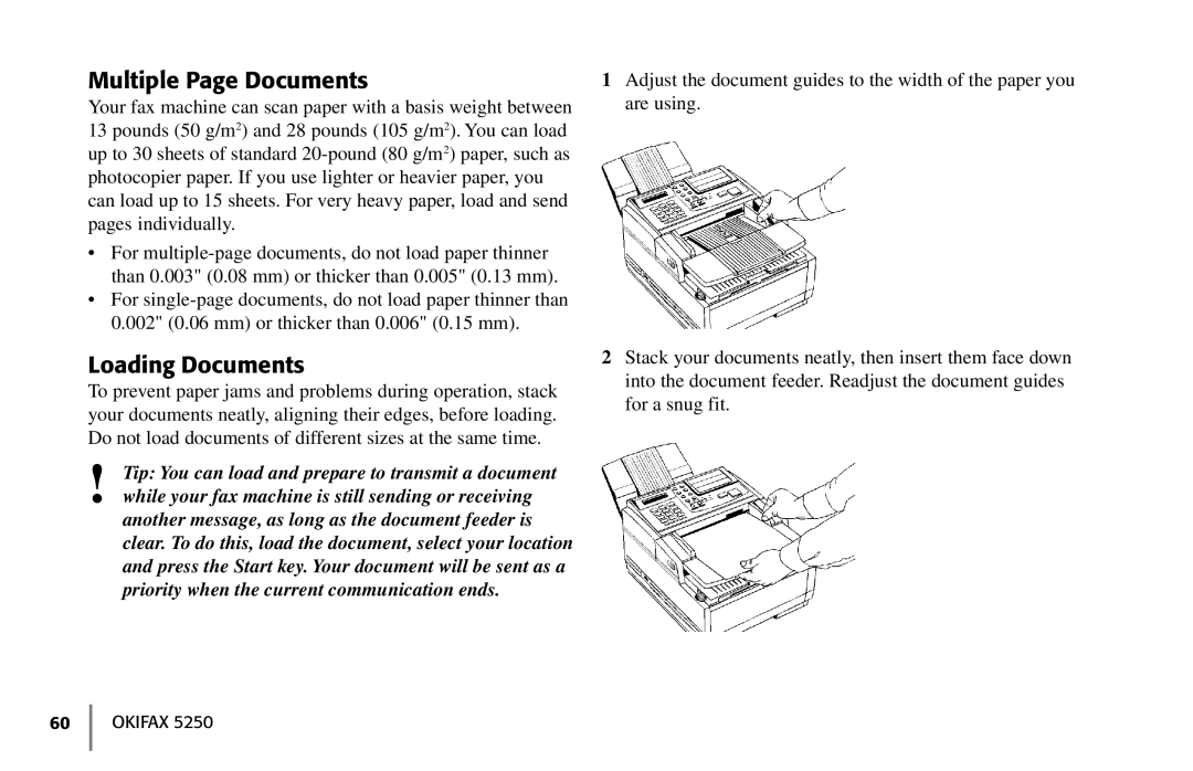 Oki 5250 manual Multiple Page Documents, Loading Documents 