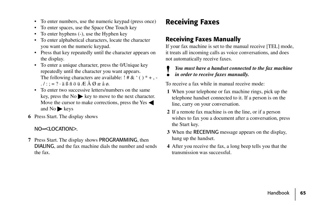 Oki 5250 manual Receiving Faxes Manually, No=Location 