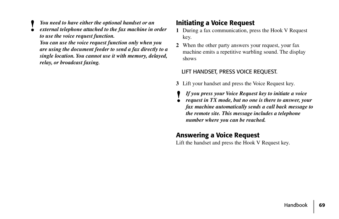 Oki 5250 manual Initiating a Voice Request, Answering a Voice Request, Lift HANDSET, Press Voice Request 