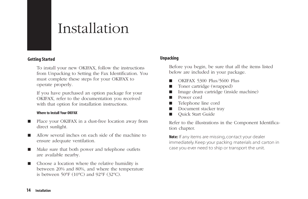 Oki 5300 Plus manual Installation 