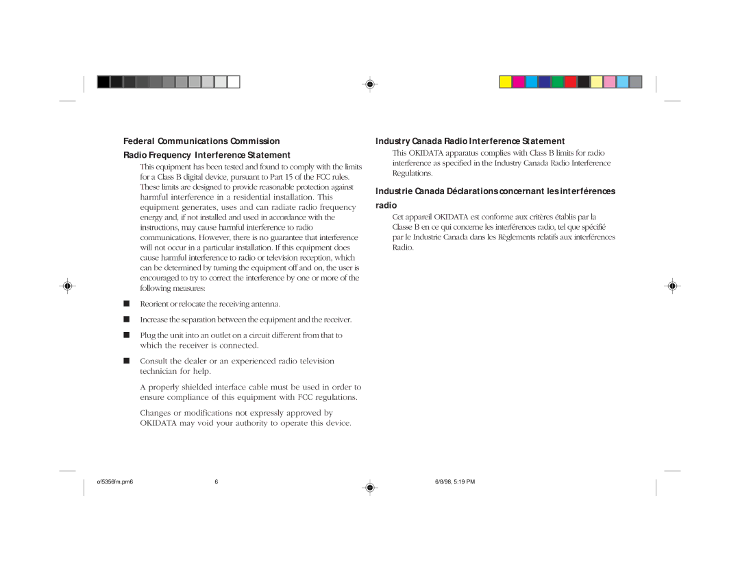 Oki 5300 Plus manual Industry Canada Radio Interference Statement 