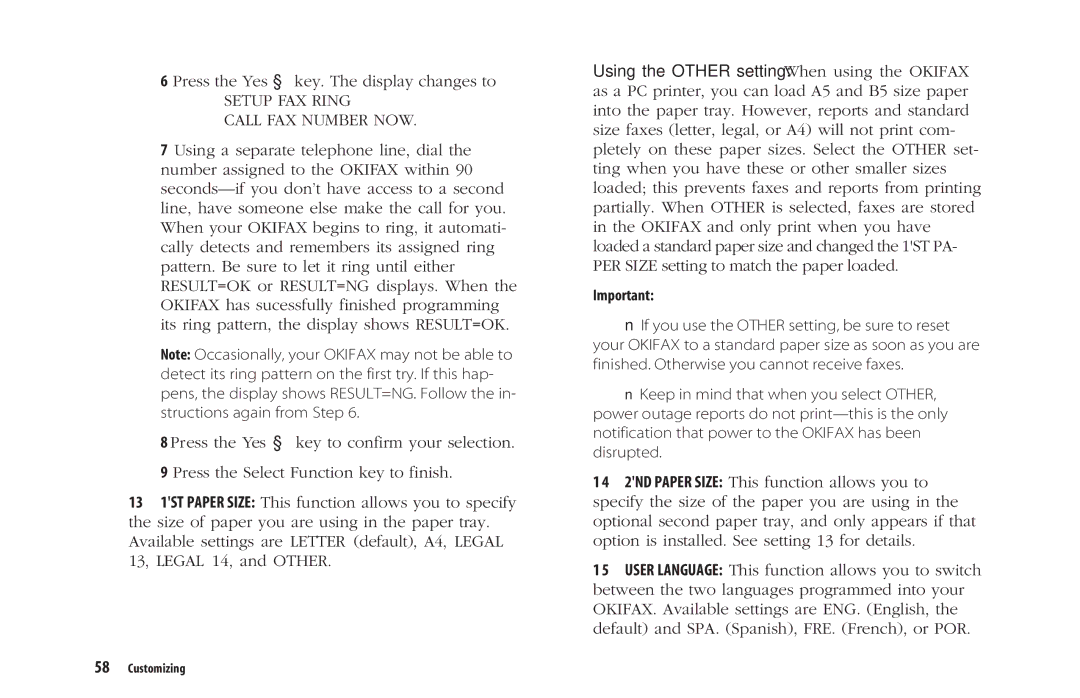 Oki 5300 Plus manual Setup FAX Ring Call FAX Number NOW 