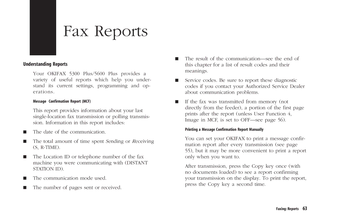 Oki 5300 Plus manual Fax Reports 