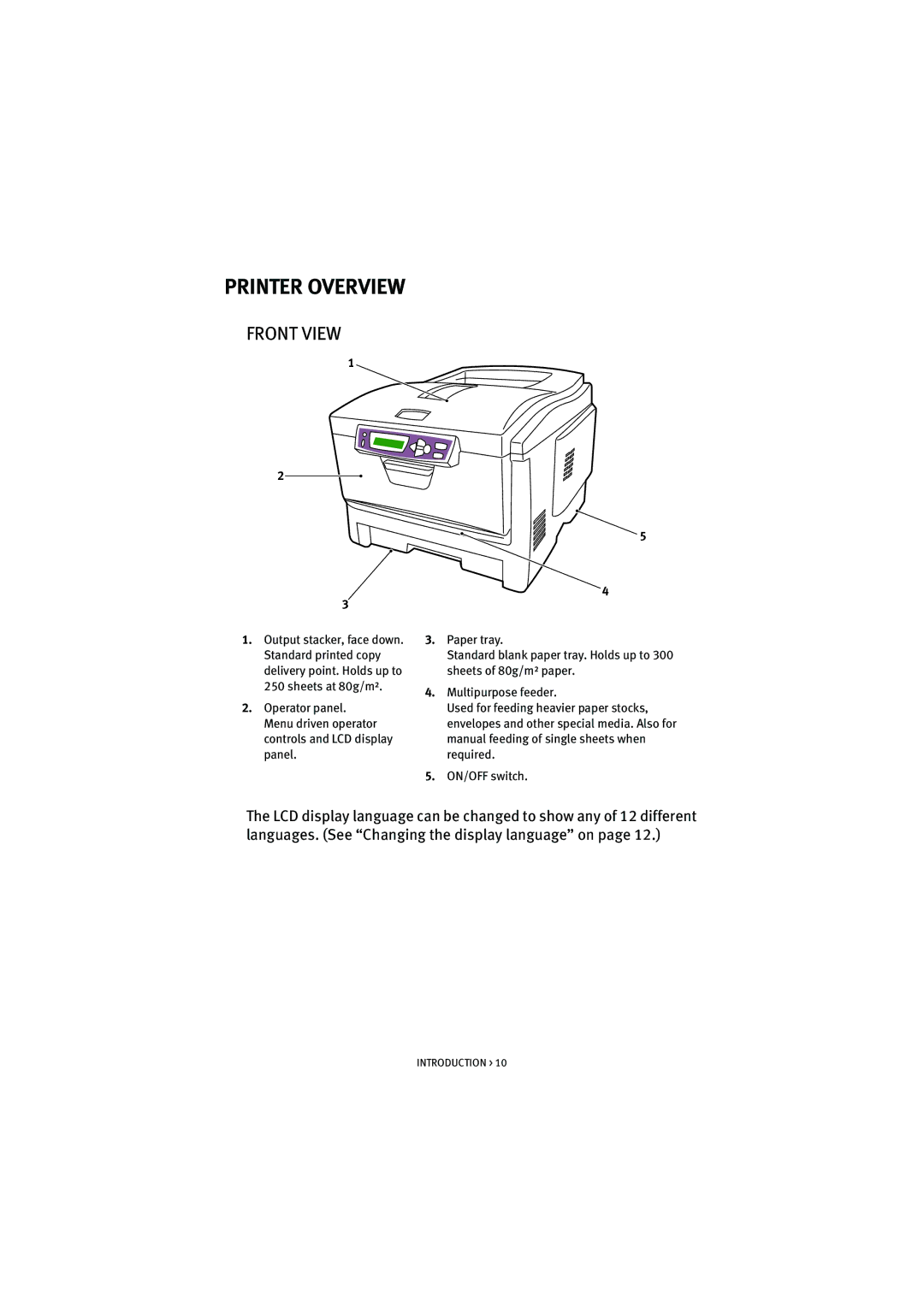 Oki 5300n manual Printer Overview, Front View 