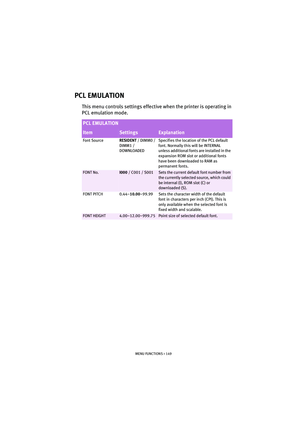 Oki 5300n manual PCL Emulation, Resident / DIMM0 