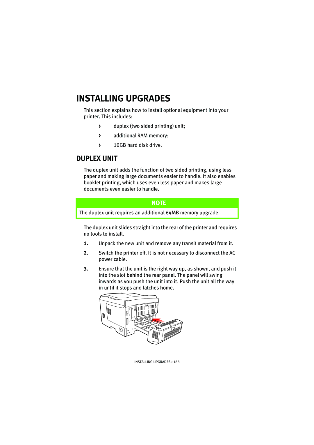 Oki 5300n manual Installing Upgrades, Duplex Unit 