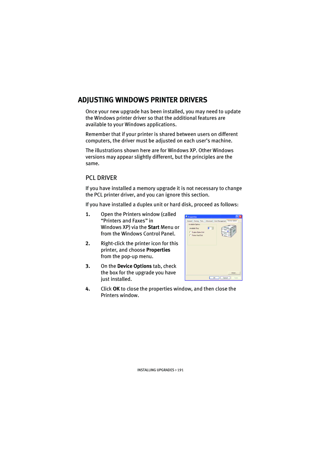 Oki 5300n manual Adjusting Windows Printer Drivers, PCL Driver 