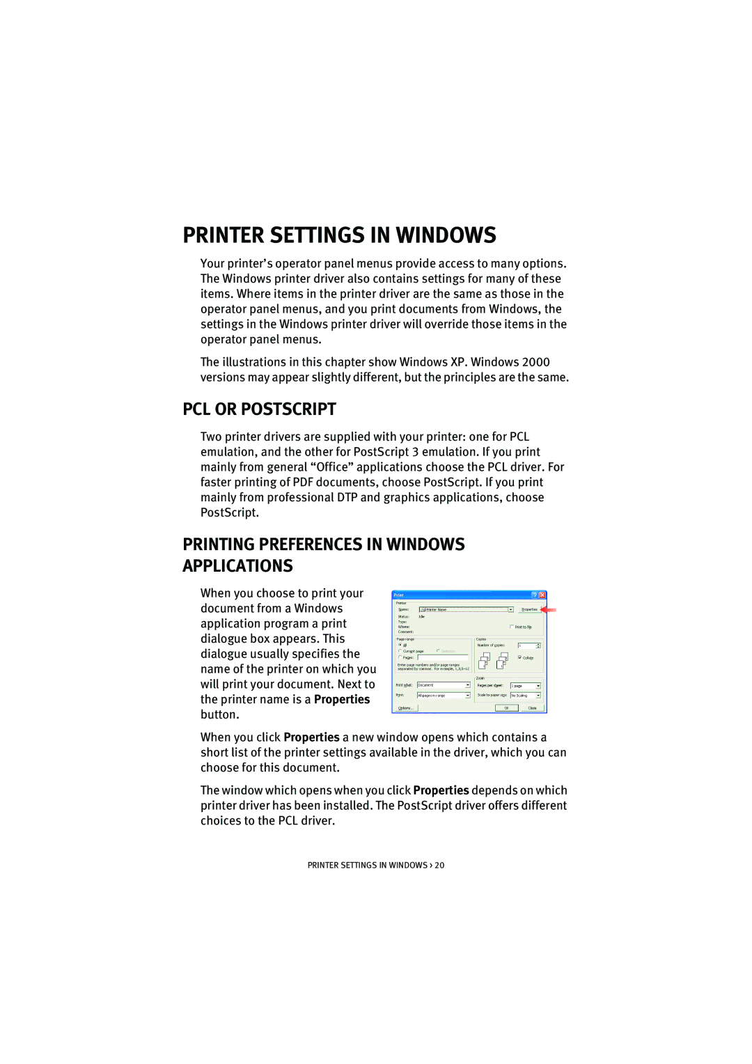 Oki 5300n manual Printer Settings in Windows 