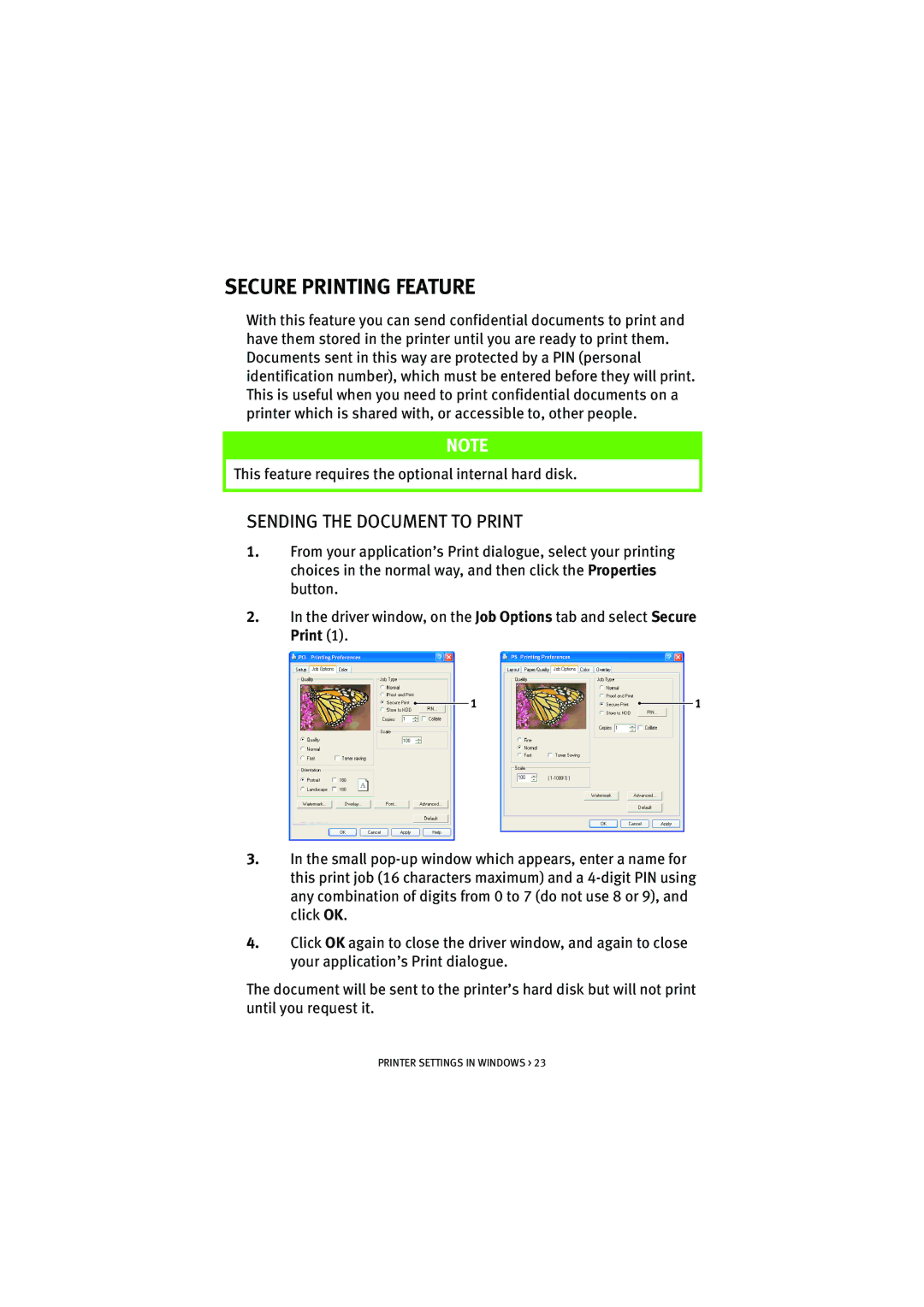 Oki 5300n manual Secure Printing Feature, Sending the Document to Print 