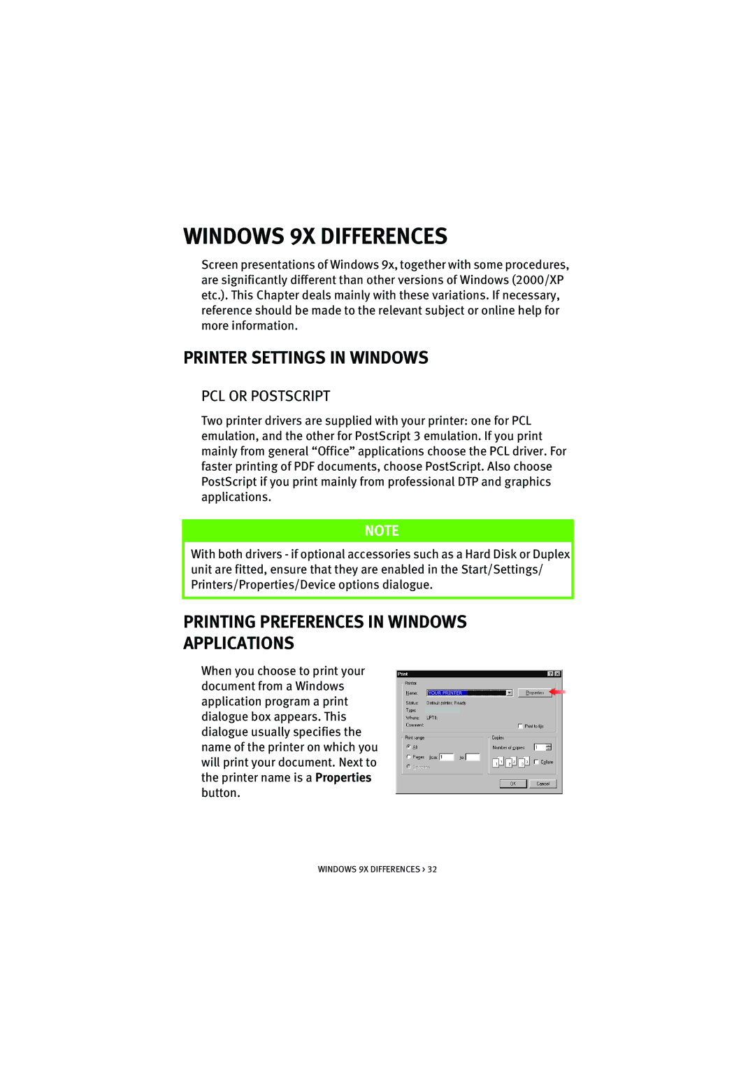 Oki 5300n manual Windows 9X Differences, Printer Settings in Windows, Printing Preferences in Windows Applications 