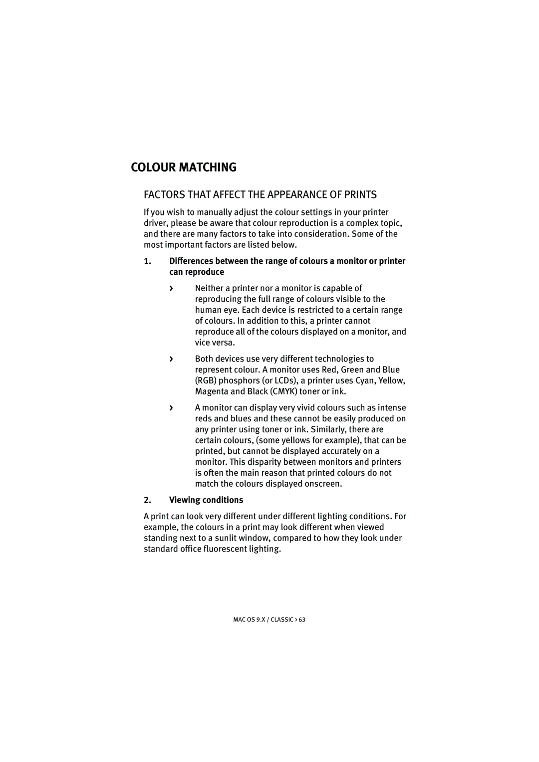 Oki 5300n manual Colour Matching, Factors That Affect the Appearance of Prints, Viewing conditions 