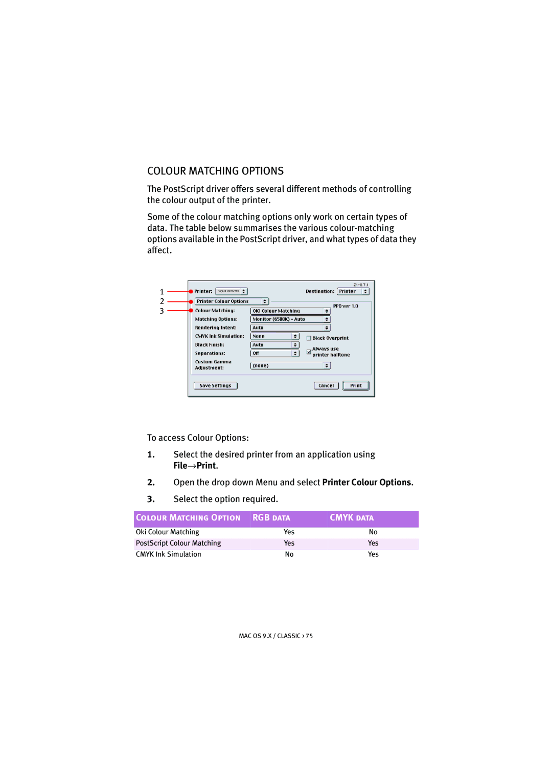 Oki 5300n manual Colour Matching Option RGB data Cmyk data 