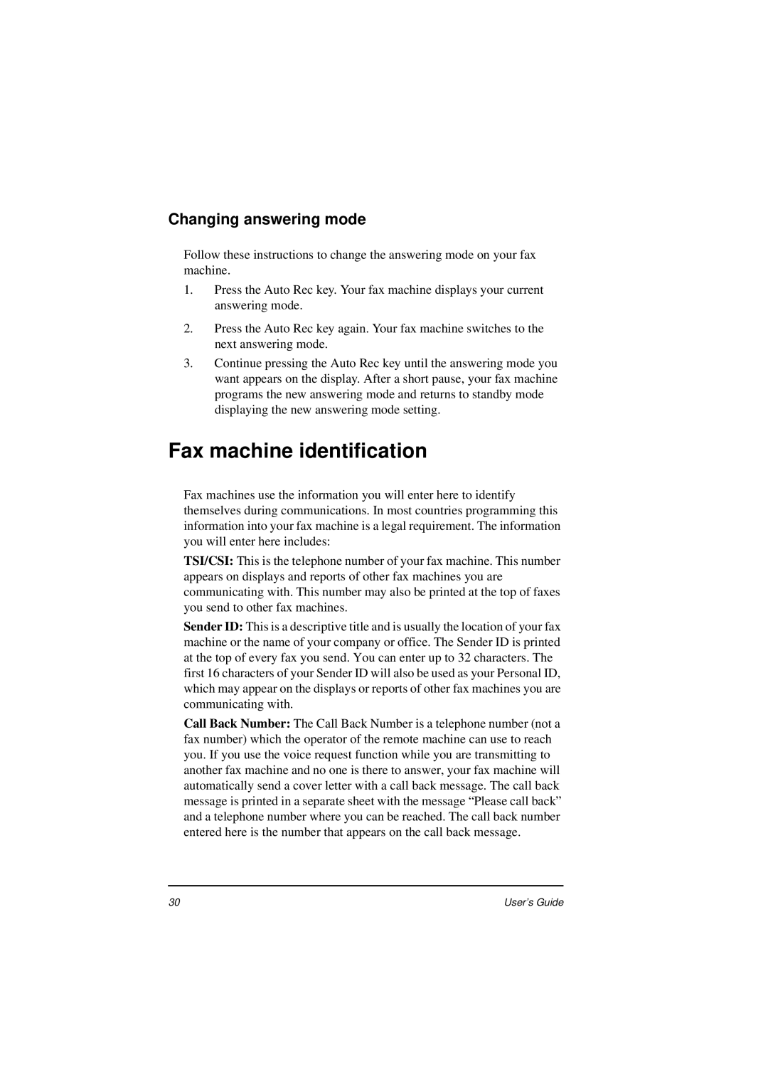 Oki 5400 manual Fax machine identification, Changing answering mode 