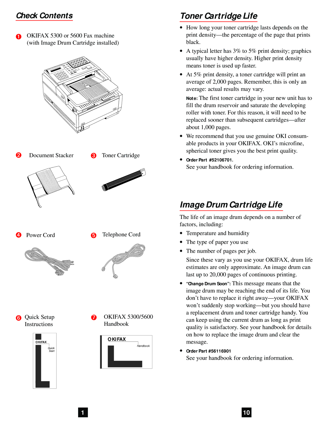 Oki 5600 Plus quick start Toner Cartridge Life, Image Drum Cartridge Life, Check Contents 