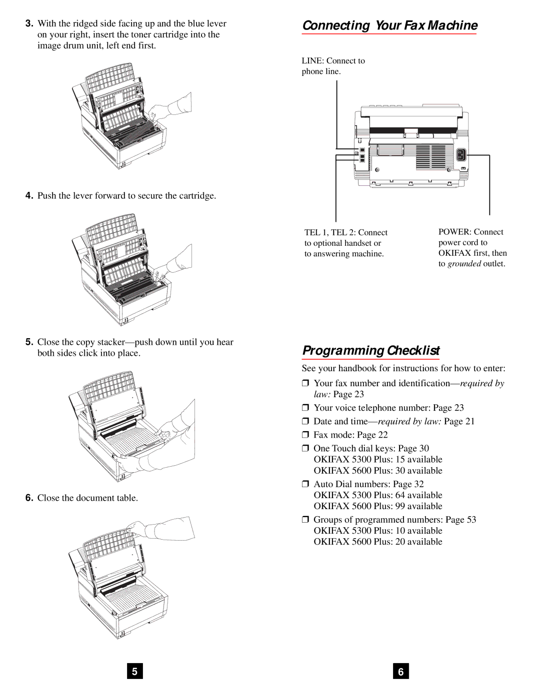 Oki 5600 Plus quick start Connecting Your Fax Machine, Programming Checklist 