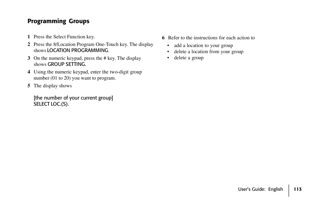 Oki 5650 manual Programming Groups, Number of your current group Select LOC.S 