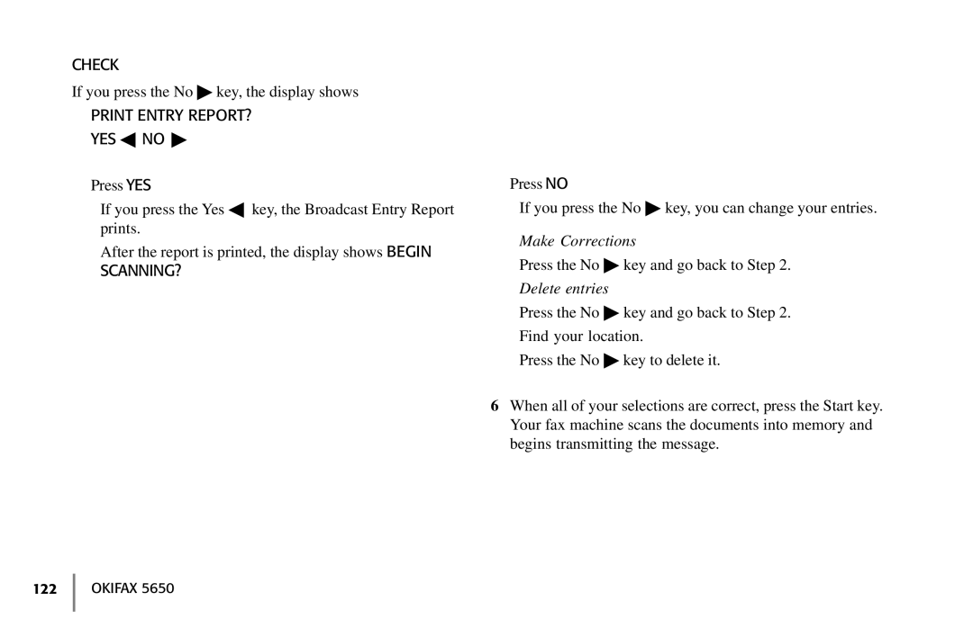 Oki 5650 manual Check, Print Entry REPORT?, YES no 