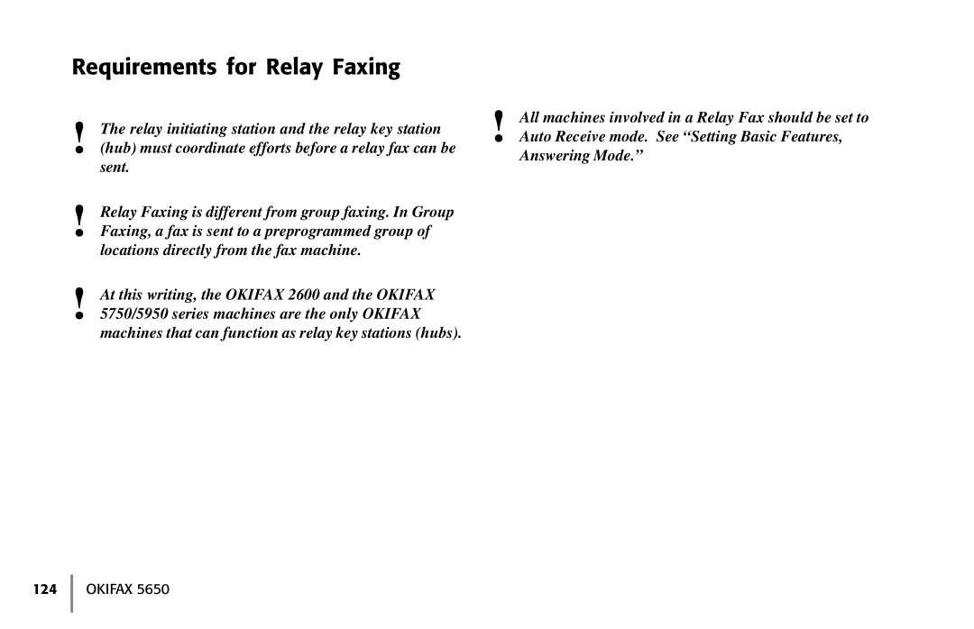 Oki 5650 manual Requirements for Relay Faxing 