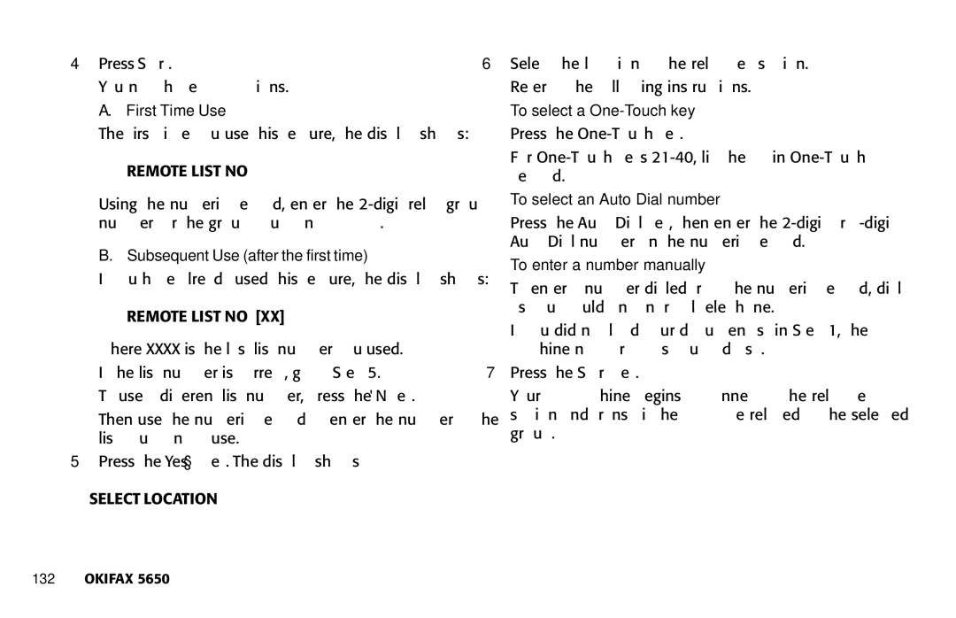 Oki 5650 manual Remote List no, Select Location 