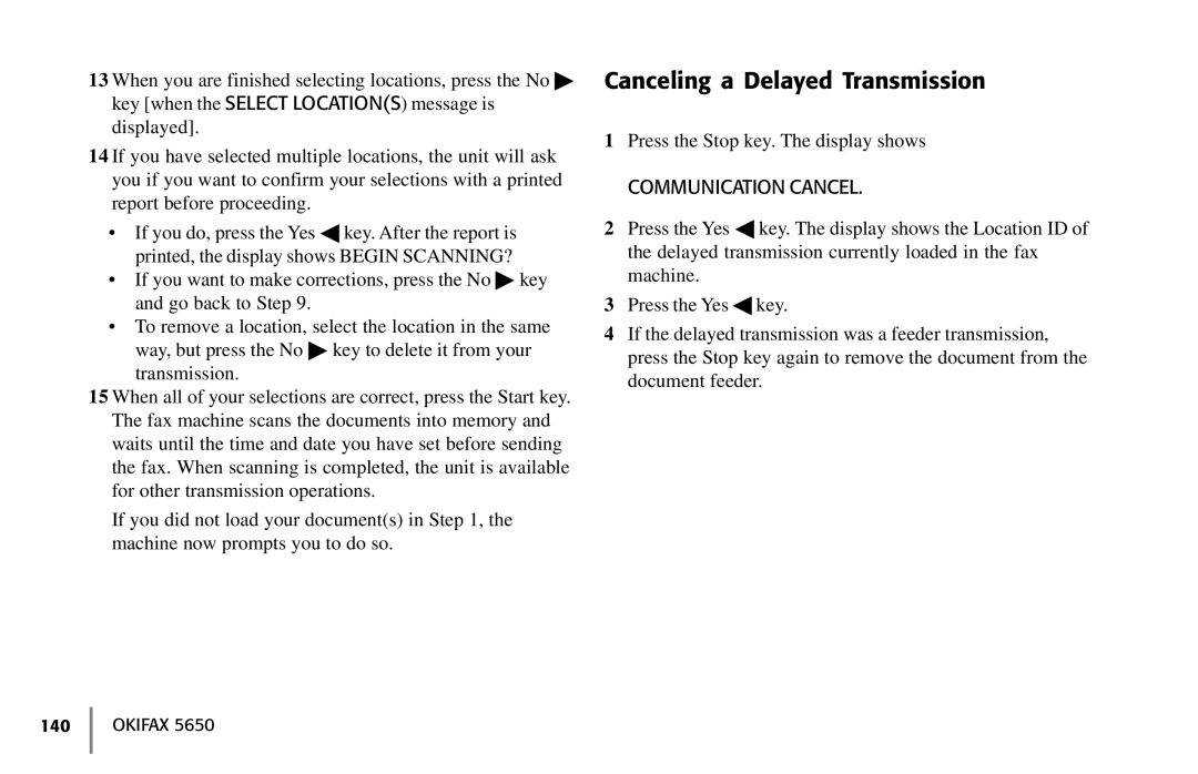 Oki 5650 manual Canceling a Delayed Transmission, Communication Cancel 