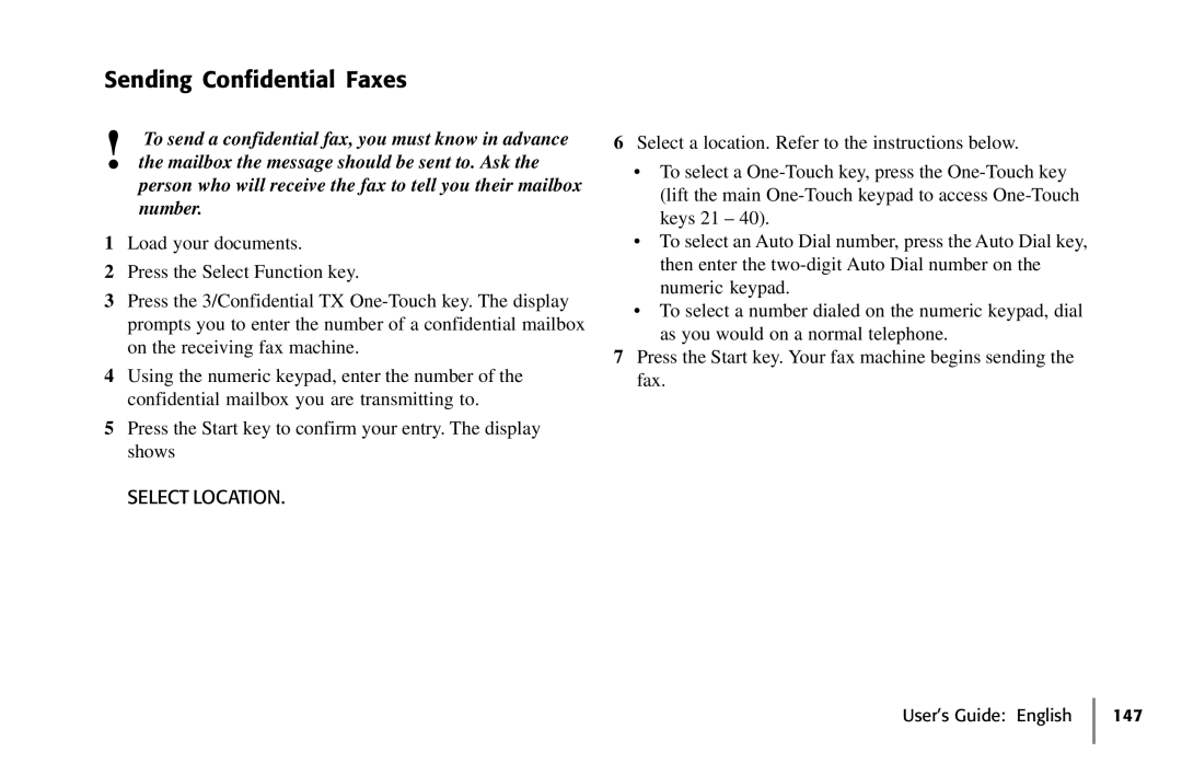 Oki 5650 manual Sending Confidential Faxes, Select Location 