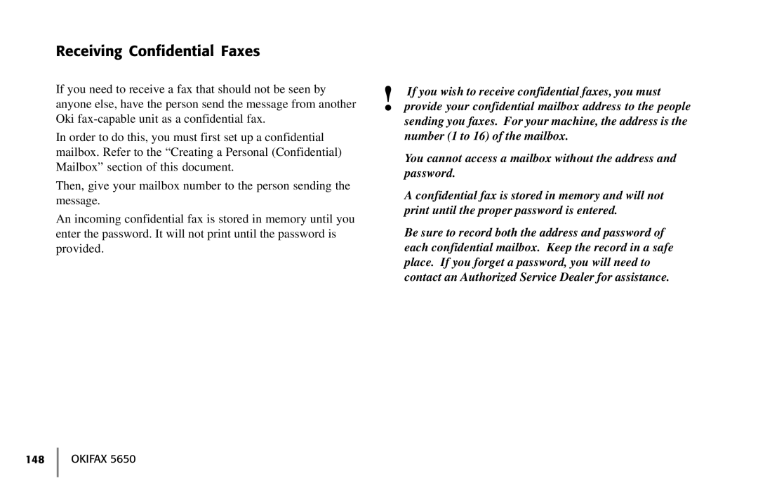 Oki 5650 manual Receiving Confidential Faxes 