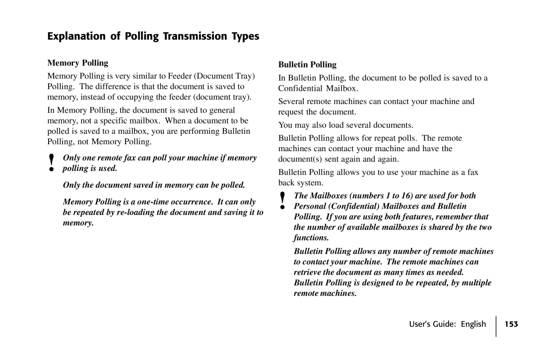 Oki 5650 manual Explanation of Polling Transmission Types, Memory Polling, Bulletin Polling 