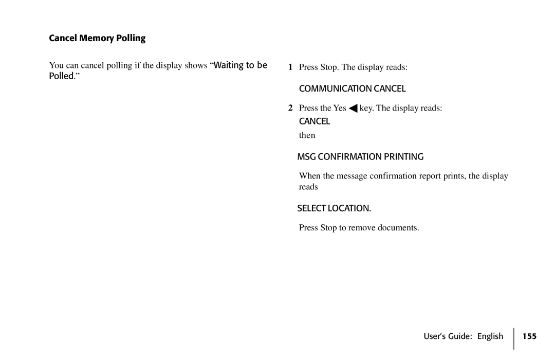 Oki 5650 manual Cancel Memory Polling, Polled, MSG Confirmation Printing 