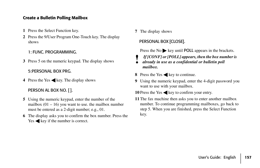 Oki 5650 manual Create a Bulletin Polling Mailbox, Person AL BOX no 