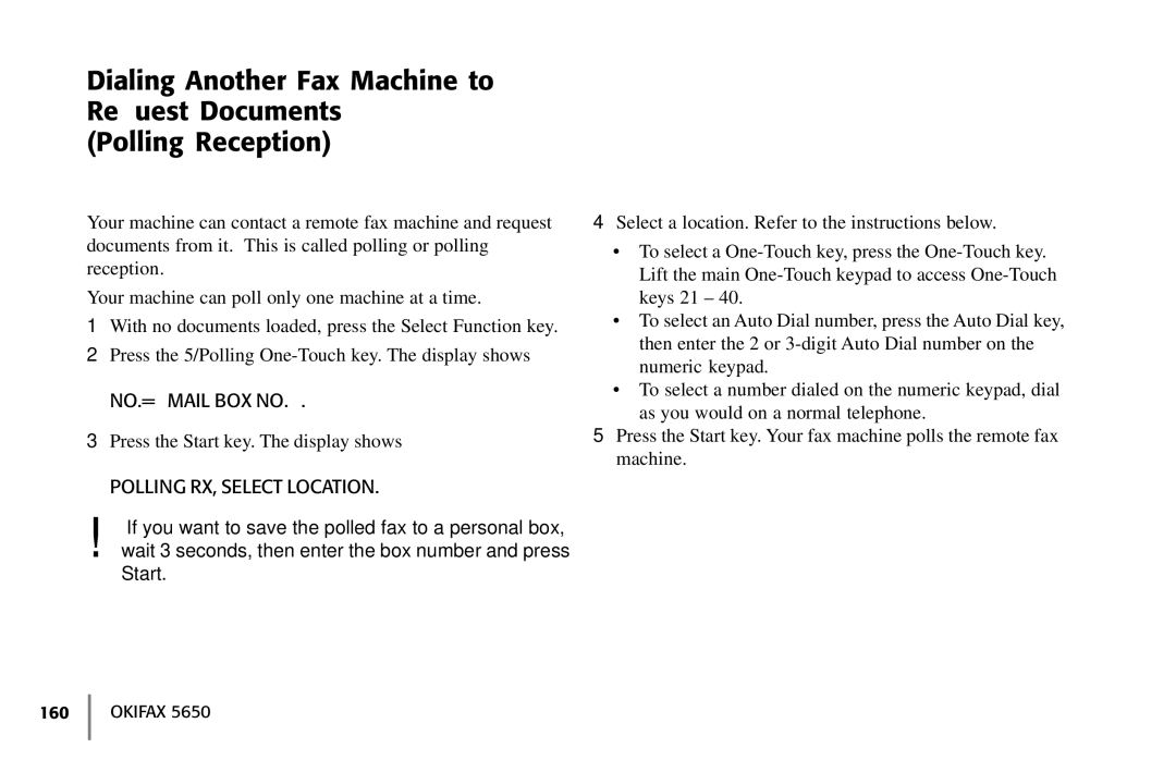 Oki 5650 manual NO.=MAIL BOX no, Polling RX, Select Location 