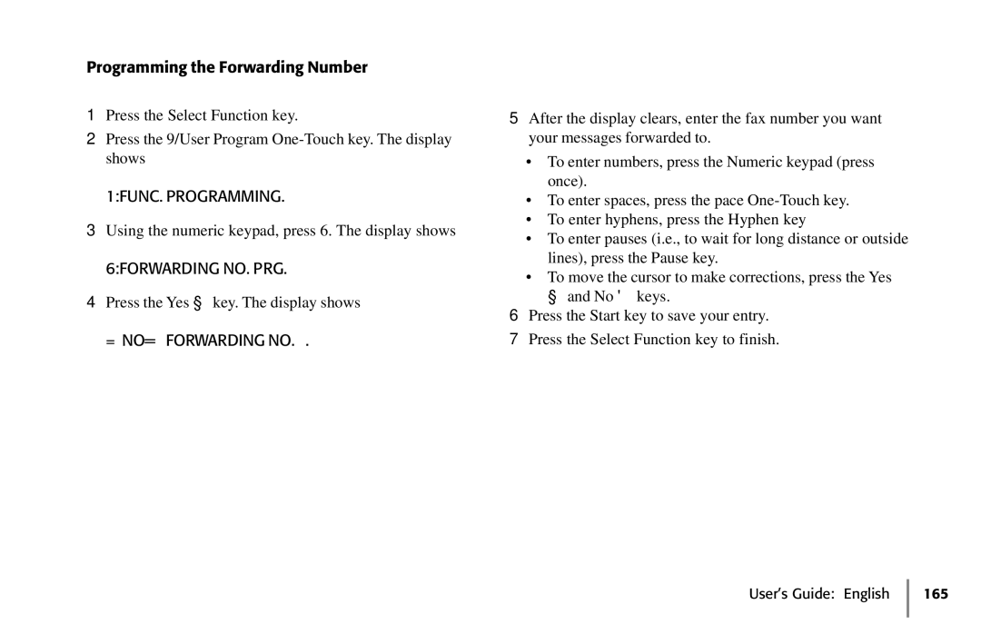 Oki 5650 manual Programming the Forwarding Number, 6FORWARDING NO. PRG, NO=FORWARDING no 